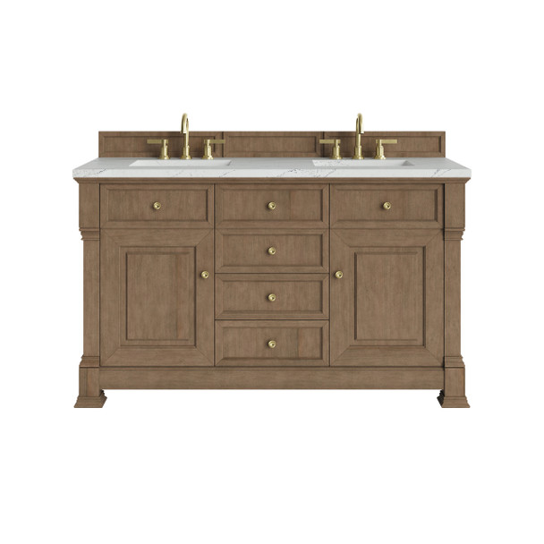 Brookfield 60" Double Vanity, Pecan w/ 3 CM Ethereal Noctis Silestone  Top
