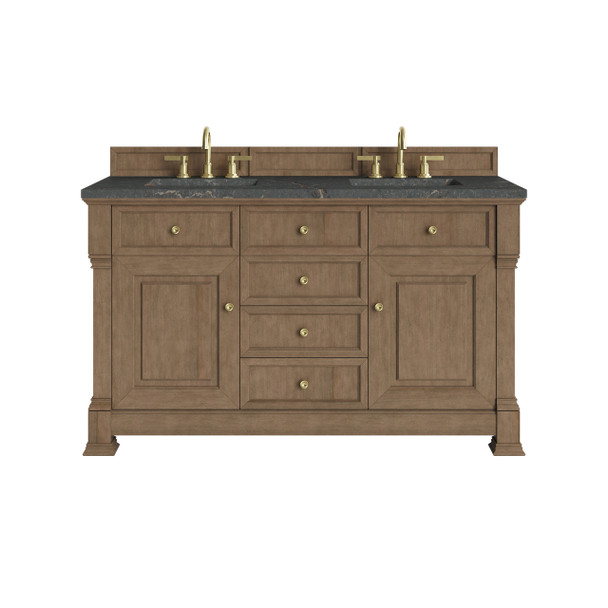 Brookfield 60" Double Vanity, Pecan w/ 3 CM Parisien Bleu Silestone Top