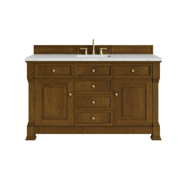 Brookfield 60" Single Vanity, Honey Oak w/ 3 CM Ethereal Noctis Silestone Top