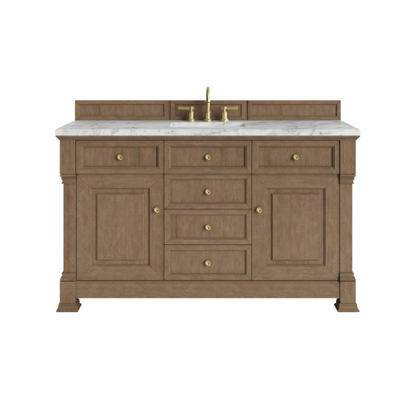 Brookfield 60" Single Vanity, Pecan w/ 3 CM Carrara White Marble Top