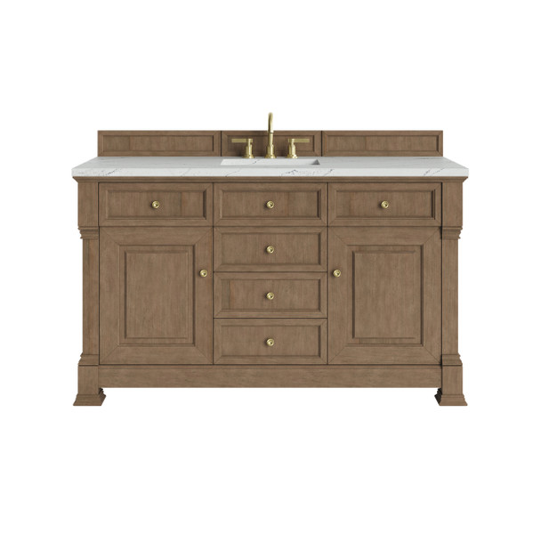Brookfield 60" Single Vanity, Pecan w/ 3 CM Ethereal Noctis Silestone Top w/ FreePower Wireless Charger