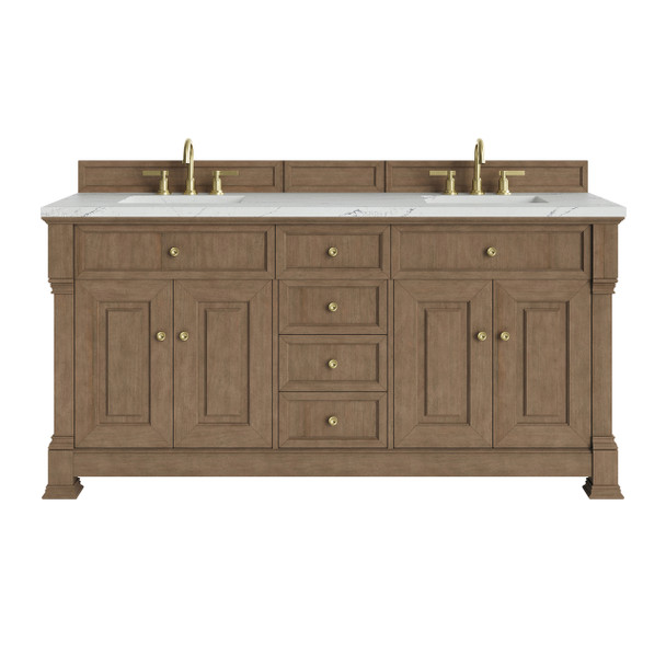 Brookfield 72" Double Vanity, Pecan w/ 3 CM Ethereal Noctis Silestone Top