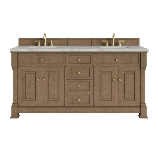 Brookfield 72" Double Vanity, Pecan w/ 3 CM Victorian Silver  Silestone Top