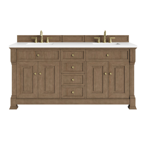 Brookfield 72" Double Vanity, Pecan w/ 3 CM White Zeus Silestone Top
