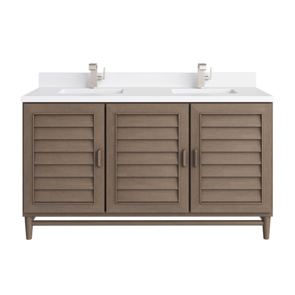 Portland 60" Double Vanity Whitewashed Walnut w/ Single Hole 3 CM White Zeus Silestone Top & Backsplash