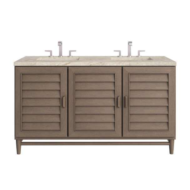 Portland 60" Double Vanity, Whitewashed Walnut, w/ 3 CM Tajnar Eclos Top