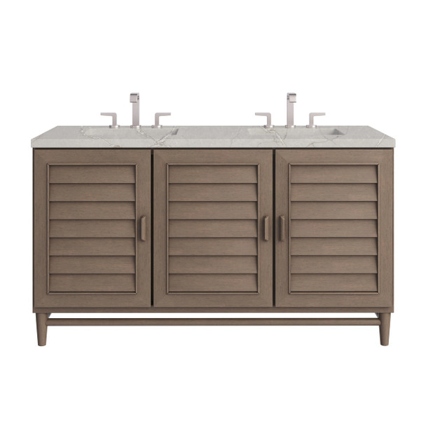 Portland 60" Double Vanity Whitewashed Walnut w/ 3 CM Victorian Silver Silestone Top