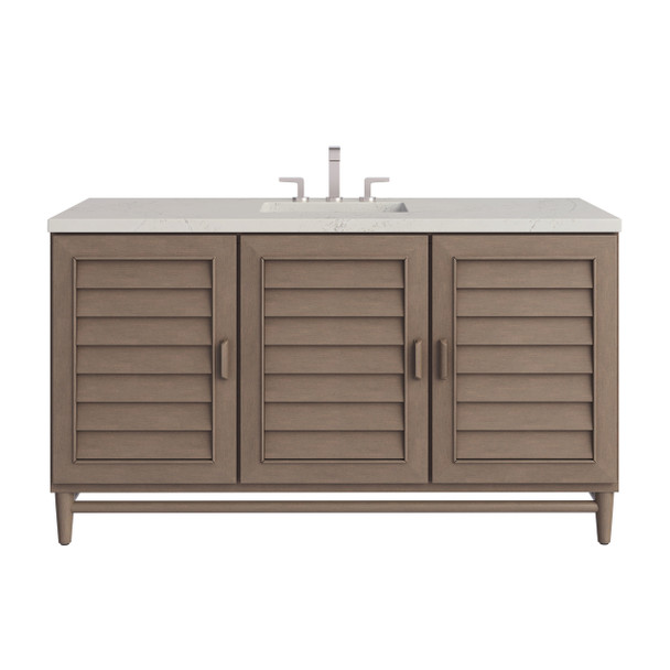 Portland 60" Single Vanity, Whitewashed Walnut, w/ 3 CM Siberian Silestone Top w/FreePower Wireless Charger