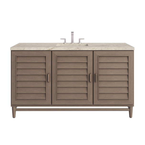 Portland 60" Single Vanity, Whitewashed Walnut, w/ 3 CM Tajnar Eclos Top w/FreePower Wireless Charger
