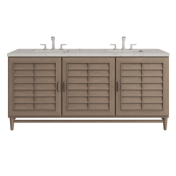 Portland 72" Double Vanity Whitewashed Walnut w/ 3 CM Victorian Silver Silestone Top