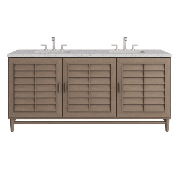Portland 72" Double Vanity Whitewashed Walnut w/ 3 CM Eternal Jasmine Pearl Silestone Top w/FreePower Wireless Charger