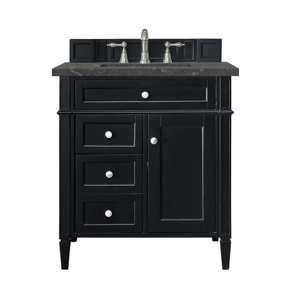 Brittany 30" Single Vanity, Black Onyx, w/ 3 CM Parisien Bleu Silestone Top