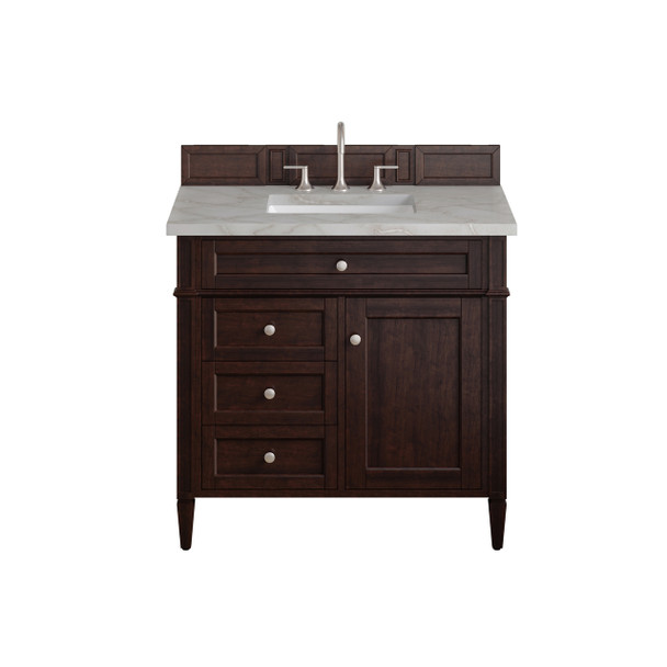 Brittany 36" Single Vanity, Burnished Mahogany w/ 3 CM Victorian Silver Silestone Top
