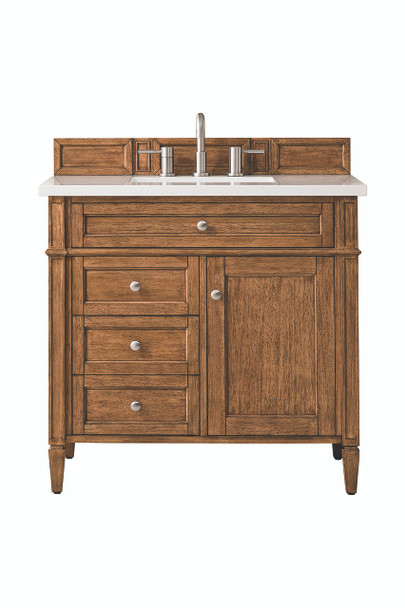 Brittany 36" Single Vanity, Saddle Brown w/ 3 CM White Zeus Silestone Top