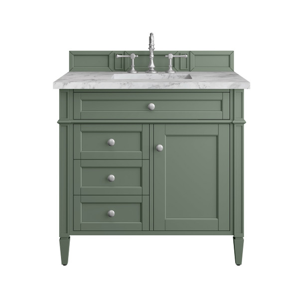 Brittany 36" Single Vanity, Smokey Celadon w/ 3 CM Carrara Marble Top