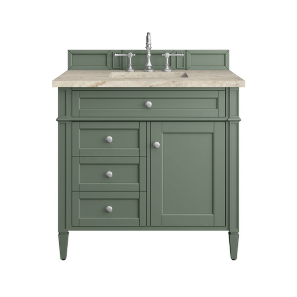 Brittany 36" Single Vanity, Smokey Celadon, w/ 3 CM Tajnar Eclos Top