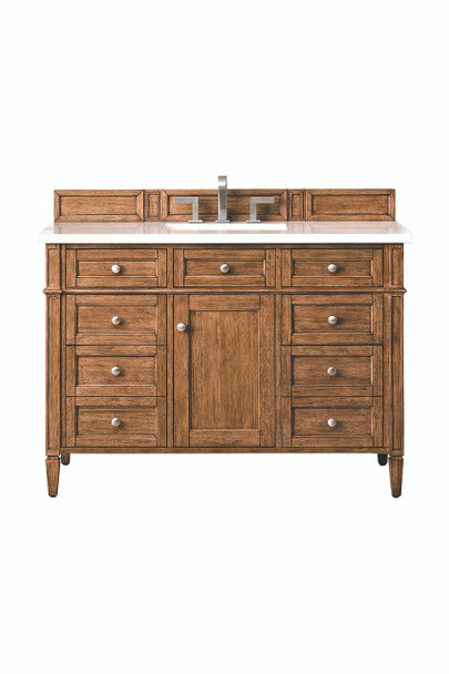 Brittany 48" Single Vanity, Saddle Brown w/ 3 CM White Zeus Silestone Top