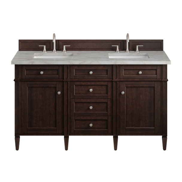 Brittany 60" Double Vanity, Burnished Mahogany w/ 3 CM Victorian Silver Silestone Top