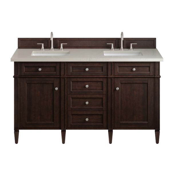 Brittany 60" Double Vanity, Burnished Mahogany, w/ 3 CM Siberian Silestone Top w/FreePower Wireless Charger