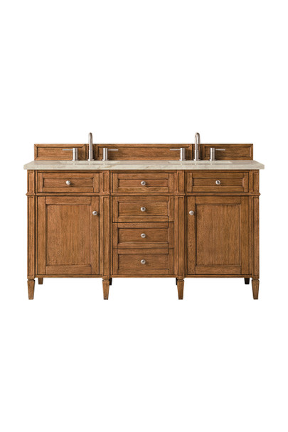 Brittany 60" Double Vanity, Saddle Brown, w/ 3 CM Tajnar Eclos Top