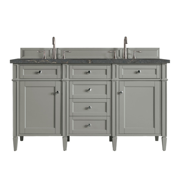 Brittany 60" Double Vanity, Urban Gray w/ 3 CM Parisien Bleu Silestone Top