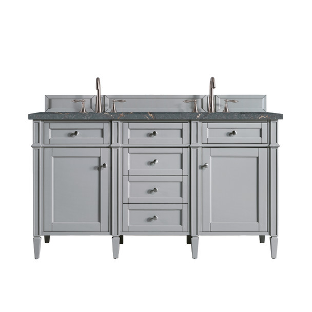Brittany 60" Double Vanity, Urban Gray w/ 3 CM Parisien Bleu Silestone Top w/FreePower Wireless Charger