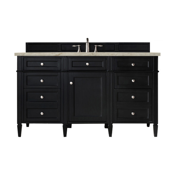 Brittany 60" Single Vanity, Black Onyx, w/ 3 CM Tajnar Eclos Top w/FreePower Wireless Charger