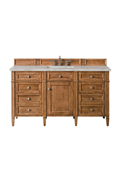 Brittany 60" Single Vanity, Saddle Brown w/ 3 CM Victorian Silver Silestone Top