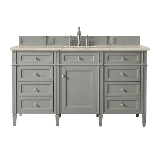Brittany 60" Single Vanity, Urban Gray, w/ 3 CM Tajnar Eclos Top