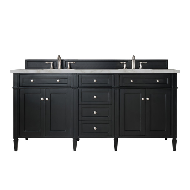 Brittany 72" Double Vanity, Black Onyx w/ 3 CM Victorian Silver Silestone Top