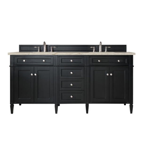 Brittany 72" Double Vanity, Black Onyx, w/ 3 CM Tajnar Eclos Top w/FreePower Wireless Charger