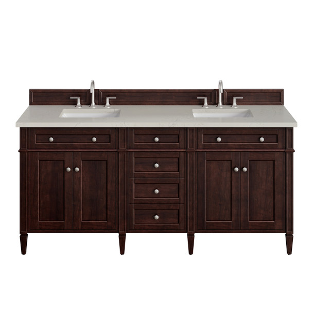 Brittany 72" Double Vanity, Burnished Mahogany, w/ 3 CM Siberian Silestone Top w/FreePower Wireless Charger