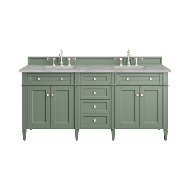 Brittany 72" Double Vanity, Smokey Celadon w/ 3 CM Victorian Silver Top