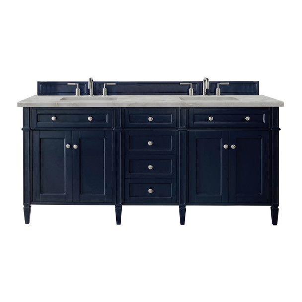 Brittany 72" Double Vanity, Victory Bleu w/ 3 CM Victorian Silver Silestone Top