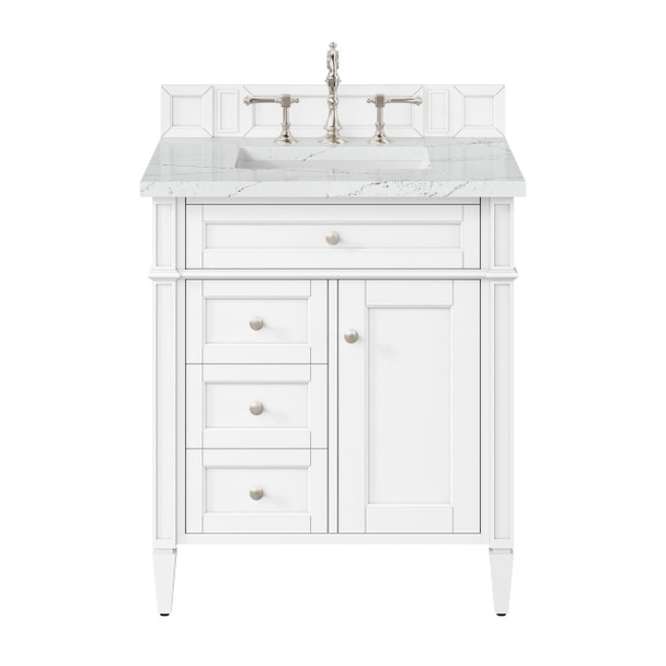 Brittany 30" Single Vanity, Bright White, w/ 3 CM Ethereal Noctis Silestone Top