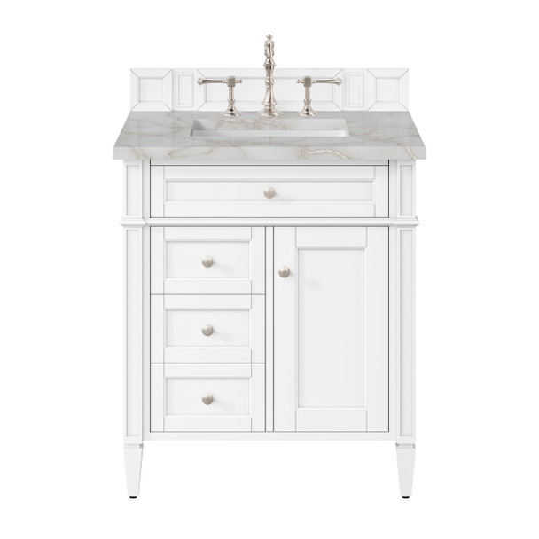 Brittany 30" Single Vanity, Bright White, w/ 3 CM Victorian Silver Silestone Top