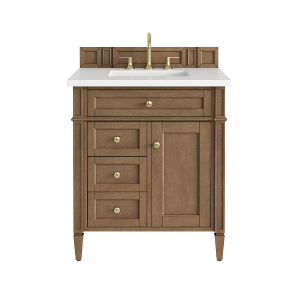 Brittany 30" Single Vanity, Pecan w/ 3 CM White Zeus Silestone Top