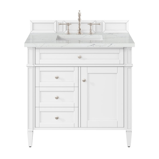 Brittany 36" Single Vanity, Bright White w/ 3 CM Ethereal Noctis Silestone Top