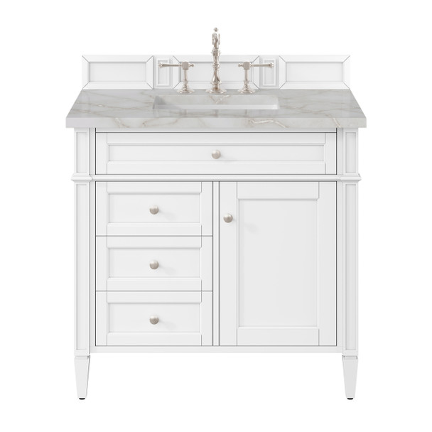 Brittany 36" Single Vanity, Bright White w/ 3 CM Victorian Silver Silestone Top