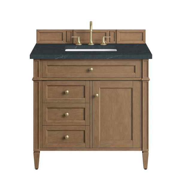 Brittany 36" Single Vanity, Pecan w/ 3 CM Charcoal Soapstone Silestone Top