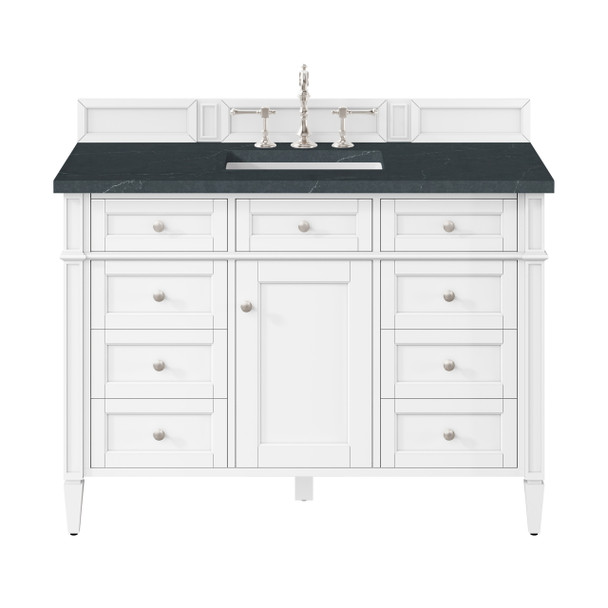 Brittany 48" Single Vanity, Bright White w/ 3 CM Charcoal Soapstone Silestone Top