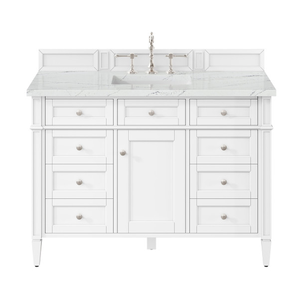 Brittany 48" Single Vanity, Bright White w/ 3 CM Ethereal Noctis Silestone Top