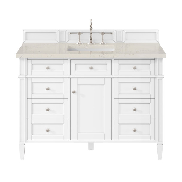 Brittany 48" Single Vanity in Bright White, w/ 3 CM Siberian Silestone Top w/FreePower Wireless Charger