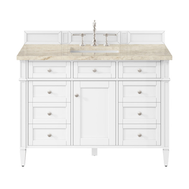 Brittany 48" Single Vanity in Bright White, w/ 3 CM Tajnar Eclos Top w/FreePower Wireless Charger