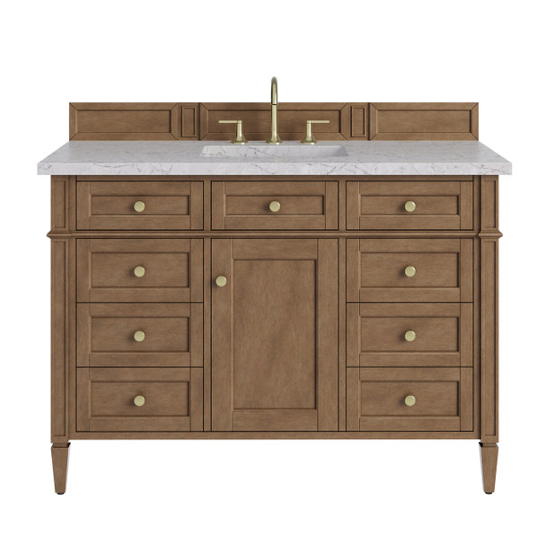 Brittany 48" Single Vanity, Pecan w/ 3 CM Eternal Jasmine Pearl Silestone Top w/FreePower Wireless Charger