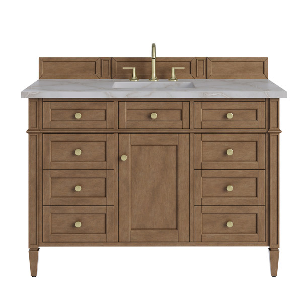 Brittany 48" Single Vanity, Pecan w/ 3 CM Victorian Silver Silestone Top w/FreePower Wireless Charger