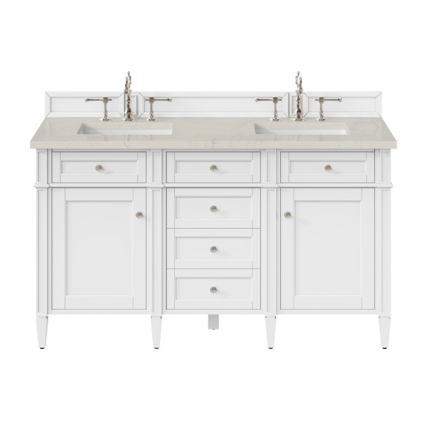 Brittany 60" Double Vanity in Bright White, w/ 3 CM Siberian Silestone Top