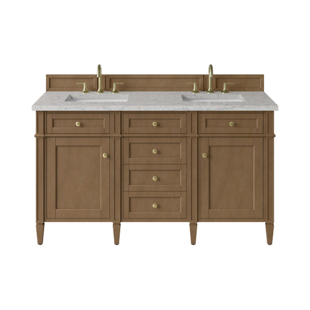 Brittany 60" Double Vanity, Pecan w/ 3 CM Eternal Jasmine Pearl Silestone Top
