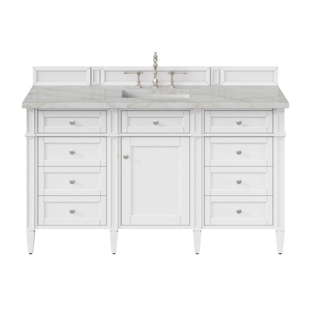 Brittany 60" Single Vanity, Bright White w/ 3 CM Victorian Silver Silestone Top