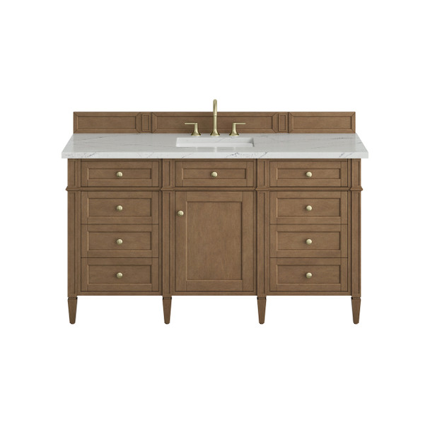 Brittany 60" Single Vanity, Pecan w/ 3 CM Ethereal Noctis Silestone Top